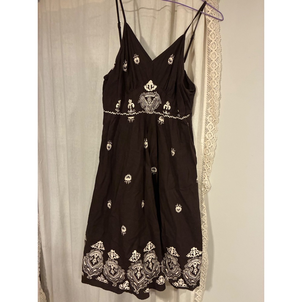 Magic Brown Embroidered Boho Empire Waist Sundress Womens XL Sleeveless